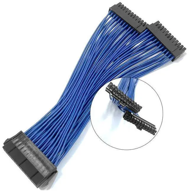 Alt view image 3 of 7 - Vszerda Power Supply Extension Cable PSU Male to Female Y Splitter Replacement for ATX 24Pin 1 to 2 Port 23.5cm