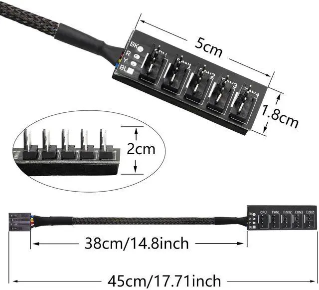 Alt view image 6 of 7 - Vszerda 4 Pin PWM Fan Hub Splitter Power Supply Cable 1 to 5 Way PC CPU Cooling Case Fan Power Extension Cable for ATX Computer Case 4-Pin & 3-Pin Cooling Fans(14.8inch)(2-Pack)