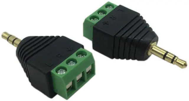 Main image of Vszerda 3.5mm 3 Pole Stereo Audio Video Male to 3 Screw Terminal Female Double Track Headphone Replacement Solderless Balum Converter Adapter (2-Pack)