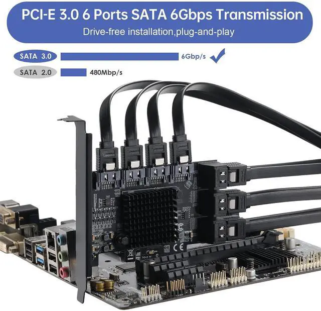 Alt view image 5 of 7 - PCIE to SATA 3.0 Card 10 Ports,PCIE to SATA III 6Gbps Expansion Card,ASM1166+JMB575 Chips