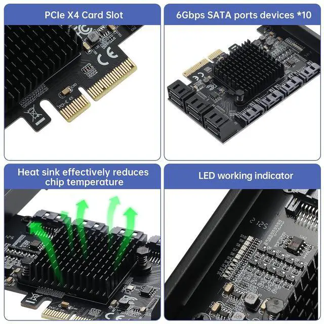 Alt view image 3 of 7 - PCIE to SATA 3.0 Card 10 Ports,PCIE to SATA III 6Gbps Expansion Card,ASM1166+JMB575 Chips