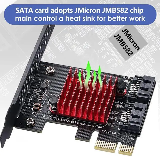 Alt view image 2 of 6 - Vszerda PCIE SATA 3.0 Controller Card 2 Ports,6 Gbit/s PCIE SATA Expansion Card,PCI-E 3.0 GEN3 JMicron + JMB582 Chip