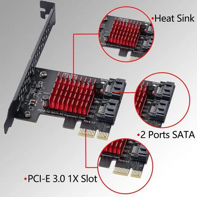 Alt view image 3 of 6 - Vszerda PCIE SATA 3.0 Controller Card 2 Ports,6 Gbit/s PCIE SATA Expansion Card,PCI-E 3.0 GEN3 JMicron + JMB582 Chip
