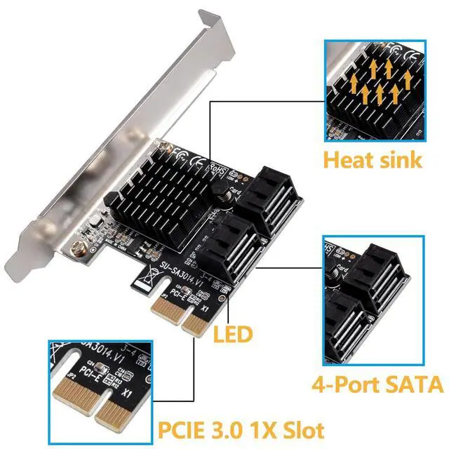 Alt view image 5 of 6 - 4-Port SATA 3.0 PCIe Expansion Card with Low Profile Bracket
