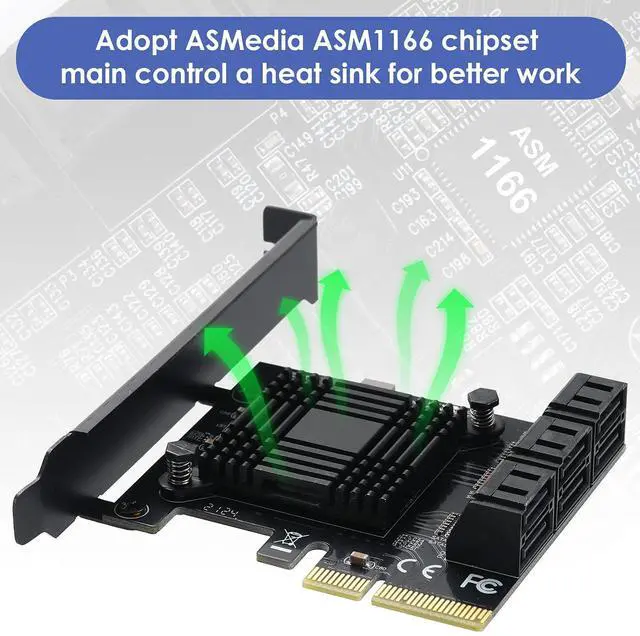 Alt view image 3 of 7 - PCIE to SATA 3.0 Card 6 Ports,PCIE to SATA III 6Gbps Expansion Card,ASM1166 Chips