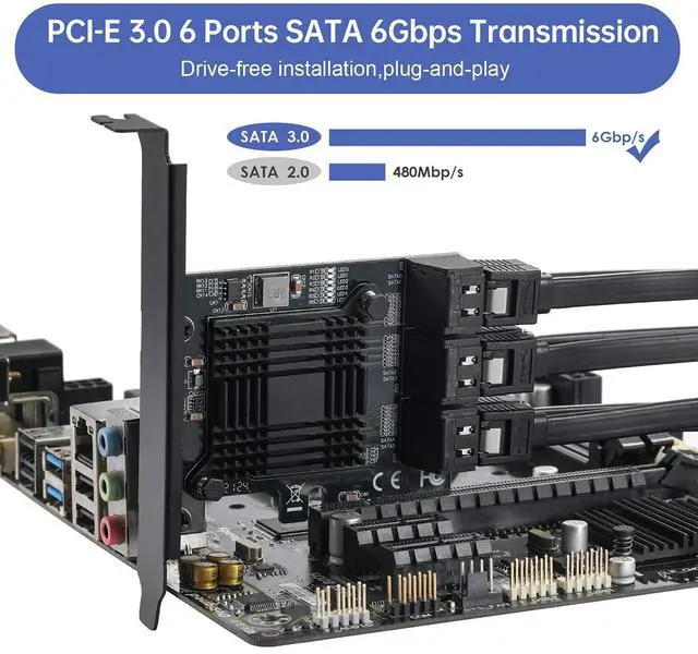Alt view image 5 of 7 - PCIE to SATA 3.0 Card 6 Ports,PCIE to SATA III 6Gbps Expansion Card,ASM1166 Chips