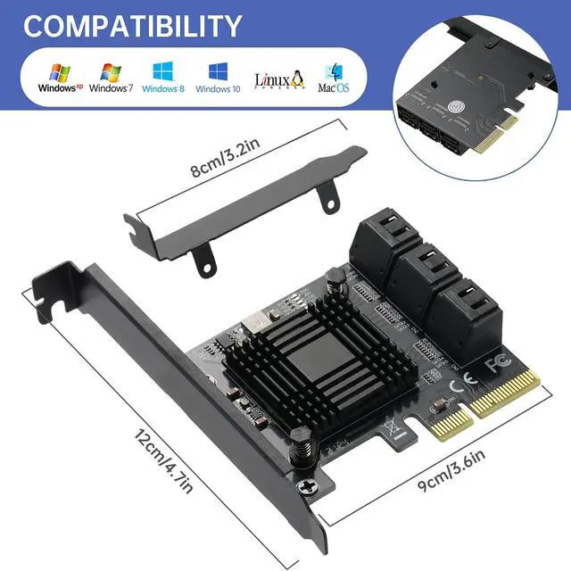 Alt view image 6 of 7 - PCIE to SATA 3.0 Card 6 Ports,PCIE to SATA III 6Gbps Expansion Card,ASM1166 Chips