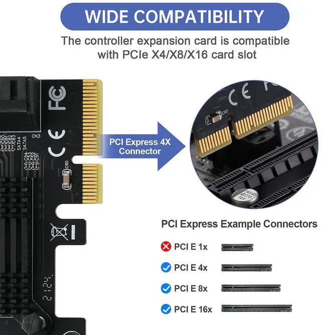 Alt view image 2 of 7 - PCIE to SATA 3.0 Card 6 Ports,PCIE to SATA III 6Gbps Expansion Card,ASM1166 Chips