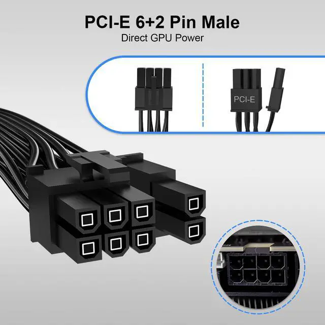 Alt view image 4 of 7 - PCIe Cable Campatible with Corsair, 60 cm 8 Pin to Dual 6+2 Pin, Male to Male GPU Power Cable, Compatible with ARESGAME Modular Power Supplies (60cm+18cm), 1Pack
