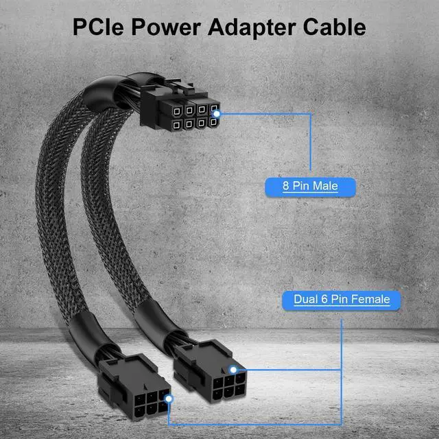 Alt view image 2 of 7 - Vszerda PCIe Power Adapter Cable, Dual 6 Pin Female to 8 Pin Male, Braided Sleeve, 9 Inch, GPU Connector for Graphics Card Power Supply, 1Pack
