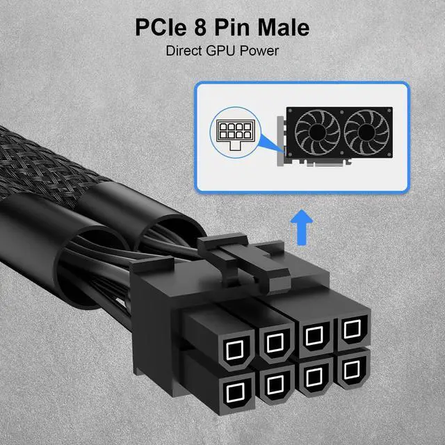 Alt view image 3 of 7 - Vszerda PCIe Power Adapter Cable, Dual 6 Pin Female to 8 Pin Male, Braided Sleeve, 9 Inch, GPU Connector for Graphics Card Power Supply, 1Pack