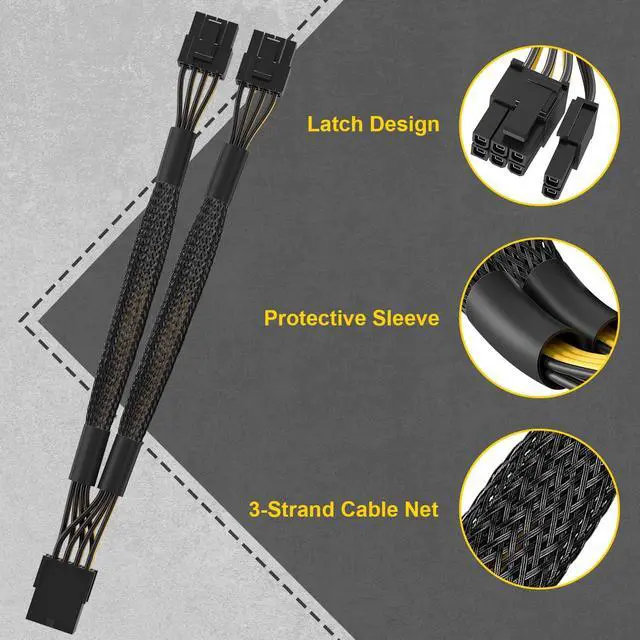 Alt view image 3 of 7 - Vszerda 2-Pack PCIe 8 Pin to Dual 8 Pin (6+2) Power Adapter Cable, 9 Inches, with Heat-Shrink Tubing, PSU Cables for GPU, Female to Male PCIe 8 Pin Cable