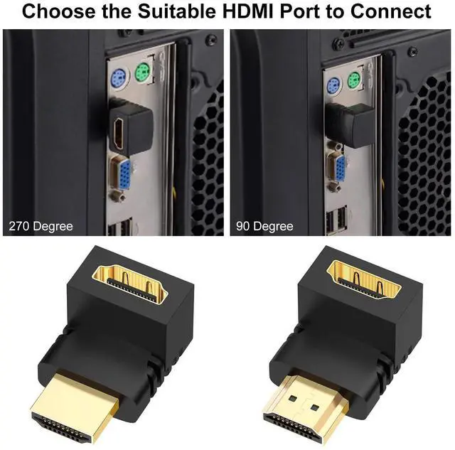 Alt view image 3 of 7 - Vszerda 90 & 270 Degree HDMI Adapter (2 Pack), Gold Plated Right Angle Male to Female HDMI Adapter