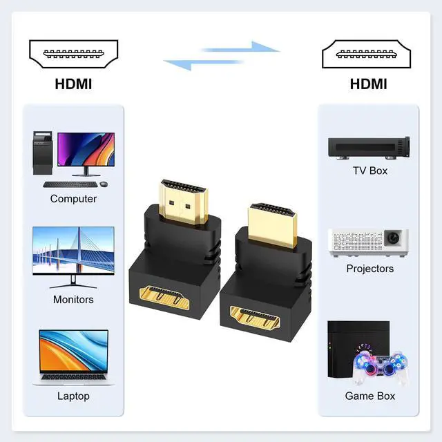 Alt view image 4 of 7 - Vszerda 90 & 270 Degree HDMI Adapter (2 Pack), Gold Plated Right Angle Male to Female HDMI Adapter