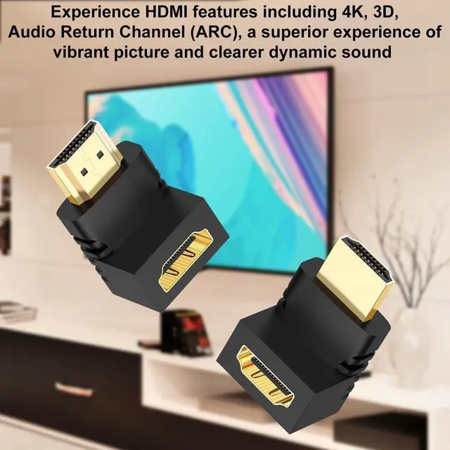 Alt view image 6 of 7 - Vszerda 90 & 270 Degree HDMI Adapter (2 Pack), Gold Plated Right Angle Male to Female HDMI Adapter