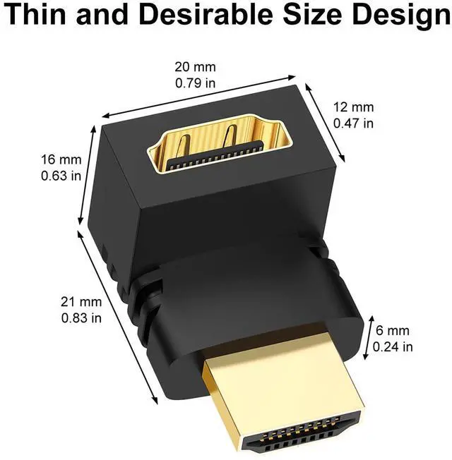 Alt view image 7 of 7 - Vszerda 90 & 270 Degree HDMI Adapter (2 Pack), Gold Plated Right Angle Male to Female HDMI Adapter