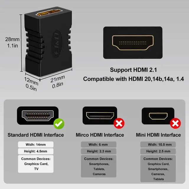 Alt view image 7 of 7 - Vszerda 8K HDMI Coupler, 8K@60Hz/4K@120Hz HDMI 2.1 Female to Female Connector HDMI Extender, Support 3D, HDR, HDCP, ARC,Compatible with DVD, Blu-ray, TV, Laptop, PC, Monitor, 2 Pack