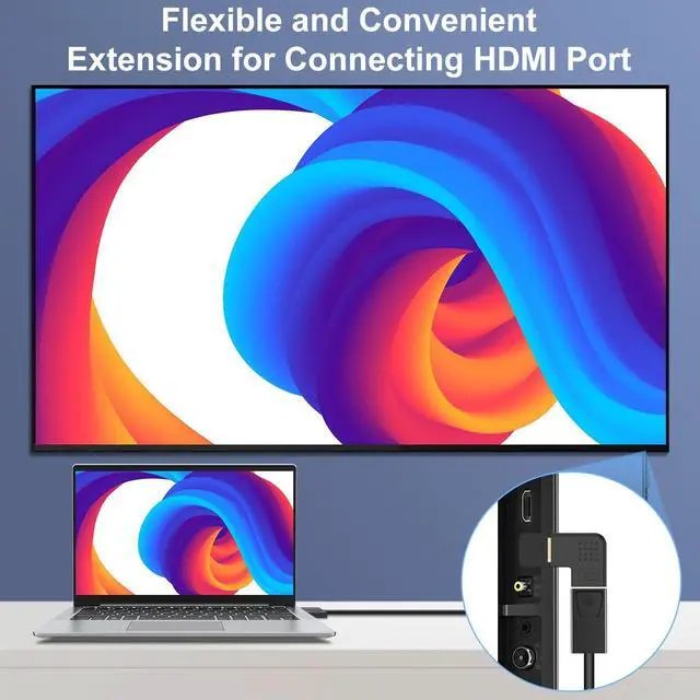 Alt view image 5 of 7 - Vszerda HDMI Angled Adapter Combo, 4 Pcs Male to Female 90 Degree and 270 Degree Right Angle and 90 Degree Left and Right Angled Vertical Flat HDMI Adapter with Gold Plated Connectors