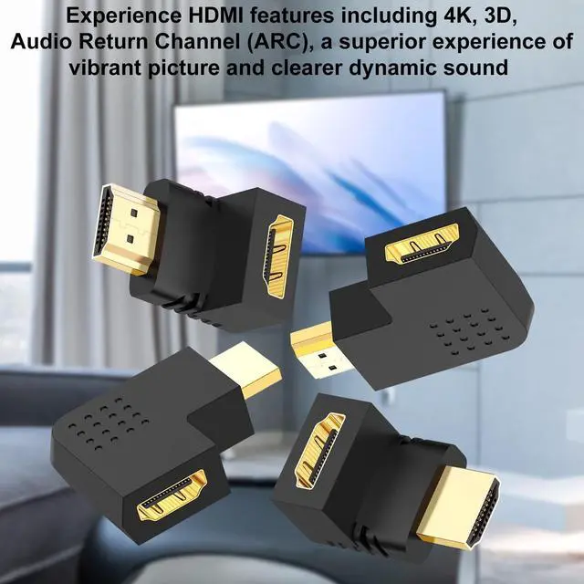 Alt view image 6 of 7 - Vszerda HDMI Angled Adapter Combo, 4 Pcs Male to Female 90 Degree and 270 Degree Right Angle and 90 Degree Left and Right Angled Vertical Flat HDMI Adapter with Gold Plated Connectors