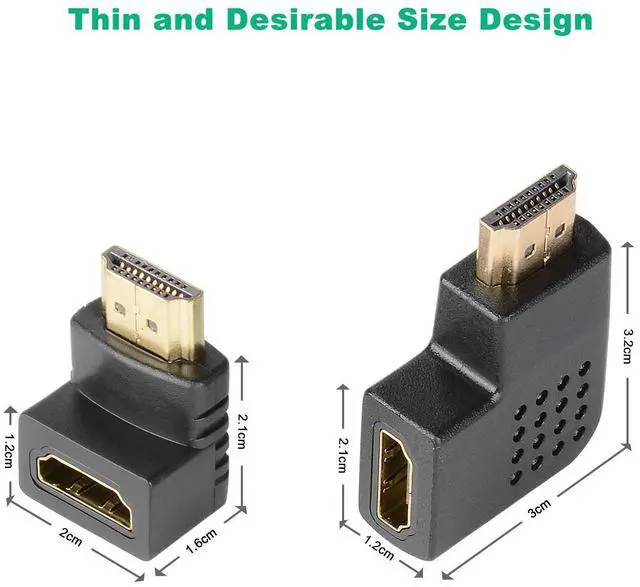 Alt view image 7 of 7 - Vszerda HDMI Angled Adapter Combo, 4 Pcs Male to Female 90 Degree and 270 Degree Right Angle and 90 Degree Left and Right Angled Vertical Flat HDMI Adapter with Gold Plated Connectors