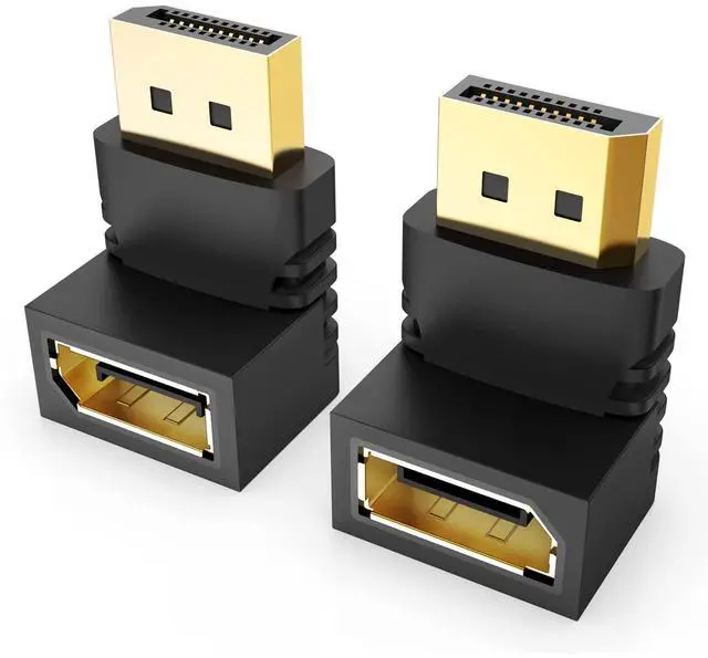 Main image of Vszerda 90 Degree and 270 Degree DisplayPort Adapters, 2-Pack Gold-Plated Right Angle Male to Female DisplayPort Convertor 4K DP to DP Adapter