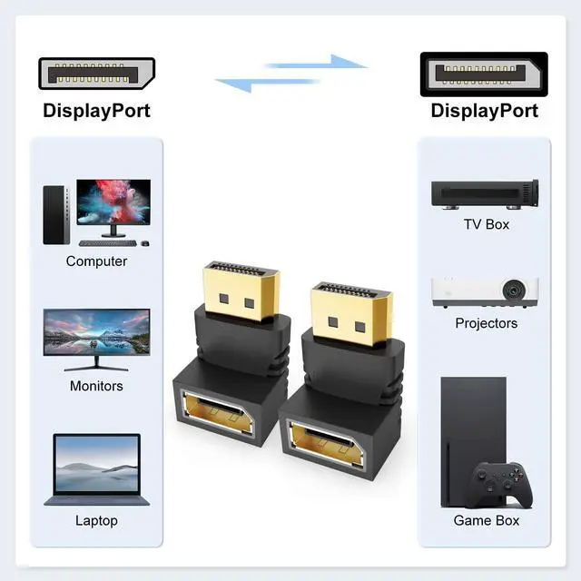 Alt view image 4 of 6 - Vszerda 90 Degree and 270 Degree DisplayPort Adapters, 2-Pack Gold-Plated Right Angle Male to Female DisplayPort Convertor 4K DP to DP Adapter