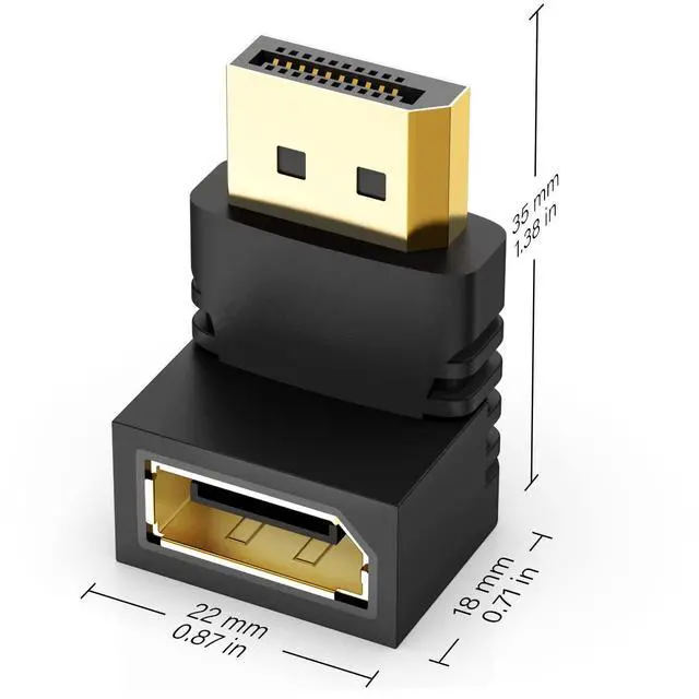 Alt view image 6 of 6 - Vszerda 90 Degree and 270 Degree DisplayPort Adapters, 2-Pack Gold-Plated Right Angle Male to Female DisplayPort Convertor 4K DP to DP Adapter