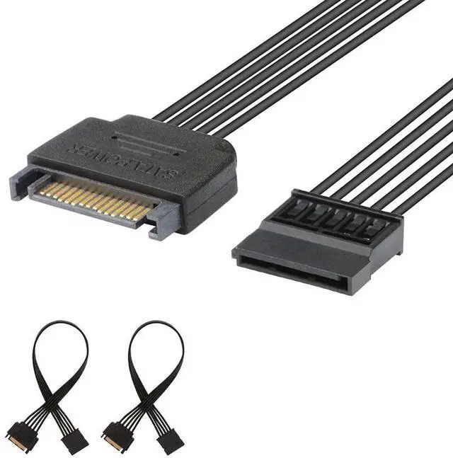 Main image of Vszerda 15 Pin SATA Power Extension Cable (2 Pack), Sata Male to Female Cable, Sata Power Cable Extension, 10 inch, Black