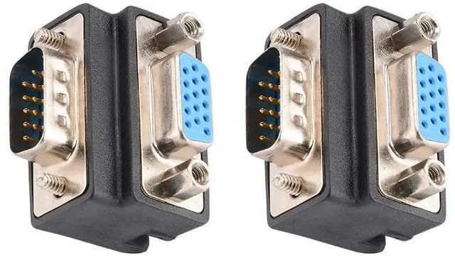 Main image of Vszerda DB15 90 Degree VGA 15 Pin Adapter (2 Pack), D sub 15 Nickel Coated Connector Right Angle Male to Female VGA 15 Pin Adapter Coupler Converter