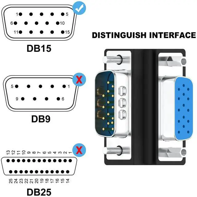 Alt view image 2 of 6 - Vszerda DB15 90 Degree VGA 15 Pin Adapter (2 Pack), D sub 15 Nickel Coated Connector Right Angle Male to Female VGA 15 Pin Adapter Coupler Converter