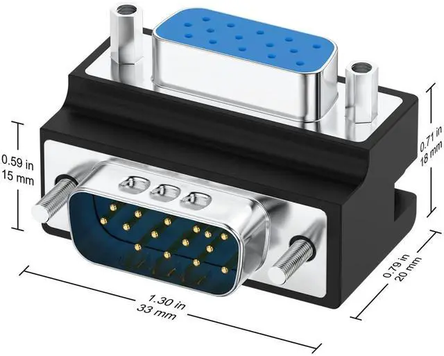 Alt view image 6 of 6 - Vszerda DB15 90 Degree VGA 15 Pin Adapter (2 Pack), D sub 15 Nickel Coated Connector Right Angle Male to Female VGA 15 Pin Adapter Coupler Converter