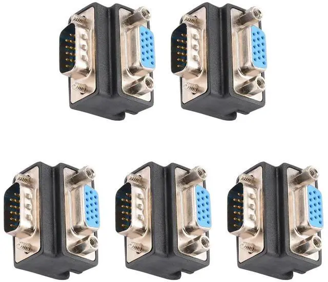 Main image of Vszerda DB15 90 Degree VGA 15 Pin Adapter (5 Pack), D sub 15 Nickel Coated Connector Right Angle Male to Female VGA 15 Pin Adapter Coupler Converter