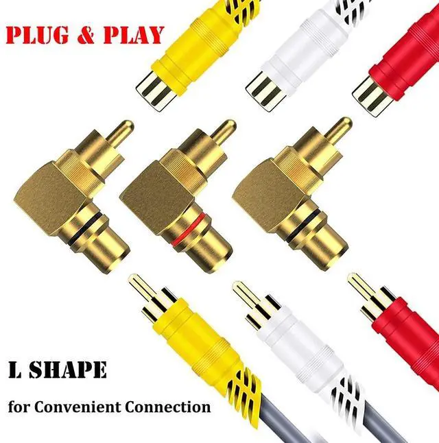 Alt view image 4 of 7 - Vszerda 2-Pack RCA Right Angle Adapter 90 Degree RCA Male to Female Adapter Angled Connector Elbow Plug (Black + Red)