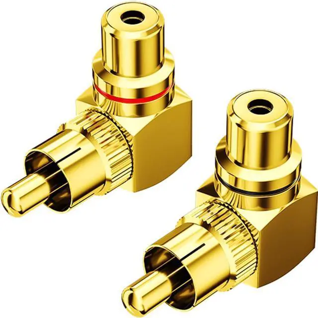 Main image of Vszerda 2-Pack RCA Right Angle Adapter 90 Degree RCA Male to Female Adapter Angled Connector Elbow Plug (Black + Red)