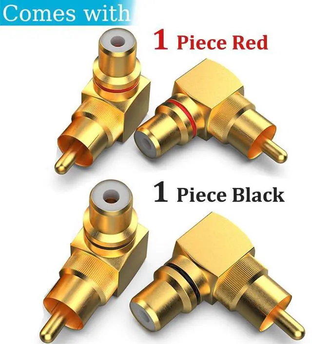 Alt view image 2 of 7 - Vszerda 2-Pack RCA Right Angle Adapter 90 Degree RCA Male to Female Adapter Angled Connector Elbow Plug (Black + Red)