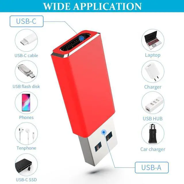 Alt view image 3 of 6 - Vszerda 3-Pack USB C Gen 2 Female to USB Male Adapter 10Gbps Support Double Sided Data Transfer & 60W Fast Charging for Apple Watch Ultra iWatch 8 7,iPhone 15 14 13 12 Pro Max Plus, iPad (Red)