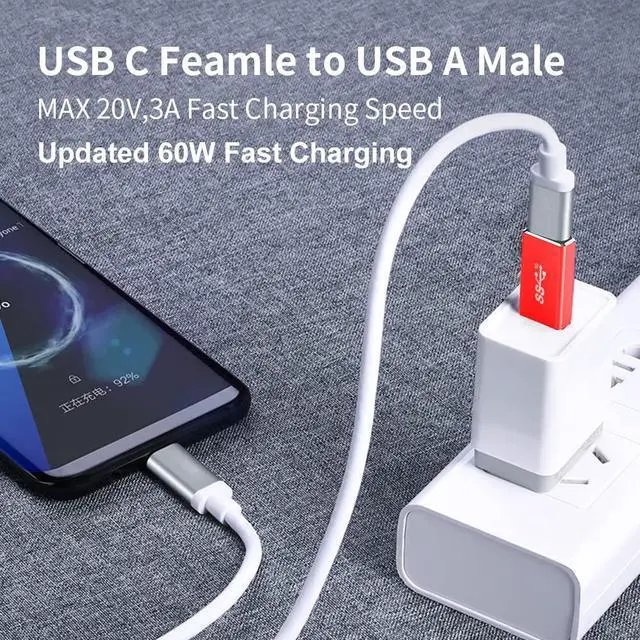 Alt view image 6 of 6 - Vszerda 3-Pack USB C Gen 2 Female to USB Male Adapter 10Gbps Support Double Sided Data Transfer & 60W Fast Charging for Apple Watch Ultra iWatch 8 7,iPhone 15 14 13 12 Pro Max Plus, iPad (Red)