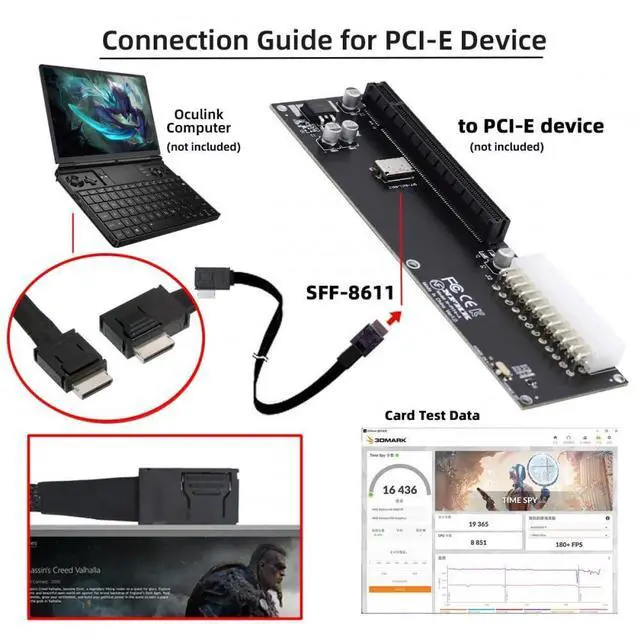 Alt view image 6 of 7 - Vszerda Cable Left Angled 90 Degree OcuLink PCIe 4.0 PCI-Express SFF-8611 4i to SFF-8611 Data Active Cable for eGPU SSD (50cm)