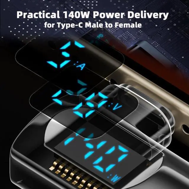 Alt view image 7 of 7 - Vszerda Adapter Transparent Type-C Smart LED Display USB-C Male to Female Extension Adapter USB4.0 40Gbps 140W Left Right Angled 90 Degree Current Voltage Monitoring