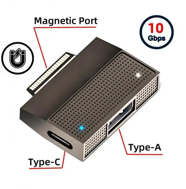 Alt view image 6 of 7 - Vszerda Adapter Magnetic to USB3.1 Type-A & 15V Type-C USB-C Data Charge SF532 for Surface Pro9 Pro8 Pro7 Pro6 Pro X Go Book