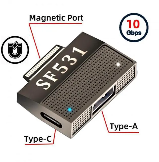 Alt view image 6 of 7 - Vszerda Adapter Magnetic to USB3.1 Type-A & 15V Type-C USB-C Data Charge SF531 for Surface Pro9 Pro8 Pro7 Pro6 Pro X Go Book