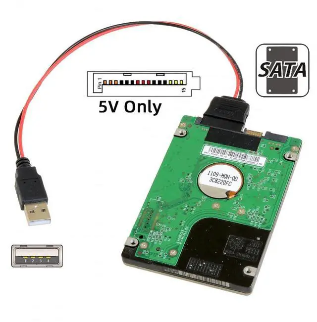 Alt view image 4 of 6 - Vszerda DC 5V USB Single to SATA 15Pin Power Cable for 2.5 inch SATA HDD SSD Disk Driver 5V 2A Max