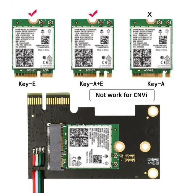 Alt view image 2 of 7 - Vszerda Card Wireless NGFF A/E-Key WiFi Card to PCI-E Express 1x Adapter for WLAN Wifi6 Wifi7 Bluetooth (PCIE to A+E)