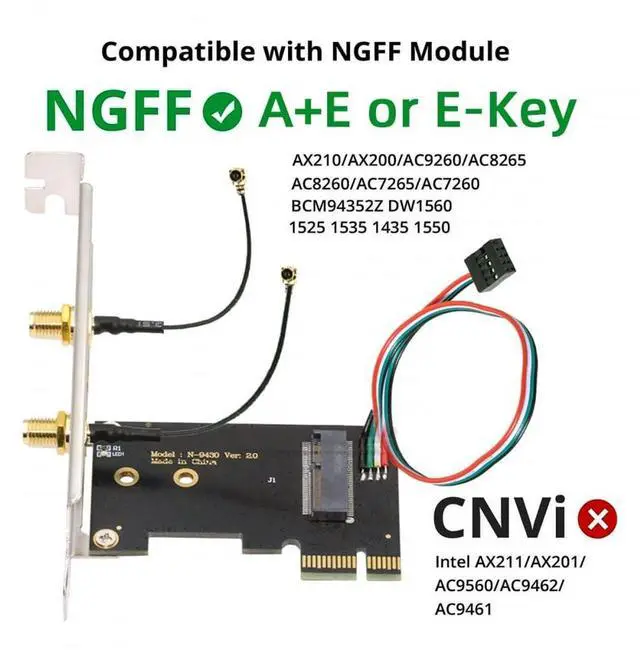 Alt view image 6 of 7 - Vszerda Card Wireless NGFF A/E-Key WiFi Card to PCI-E Express 1x Adapter for WLAN Wifi6 Wifi7 Bluetooth (PCIE to A+E)