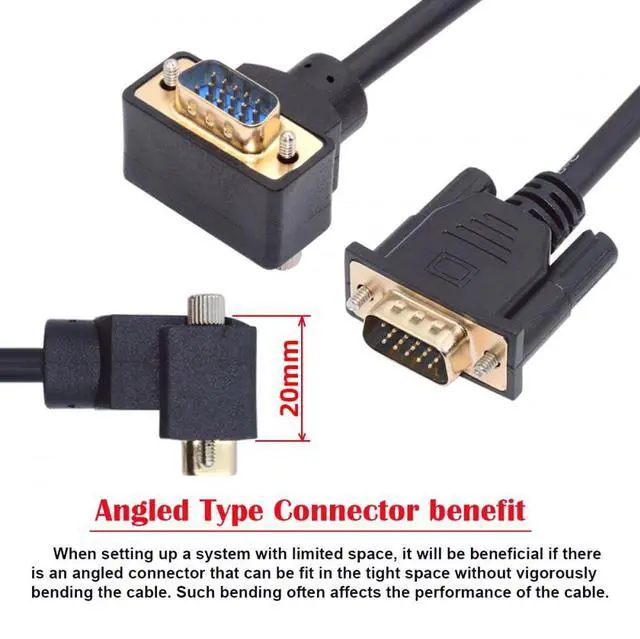 Alt view image 2 of 7 - Vszerda Cable 90 Degree Down Angled VGA RGB Male to Straight Male Extension 3COAX+6C for Monitor Projector Computer 3.3FT