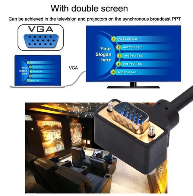 Alt view image 6 of 7 - Vszerda Cable 90 Degree Down Angled VGA RGB Male to Straight Male Extension 3COAX+6C for Monitor Projector Computer 3.3FT