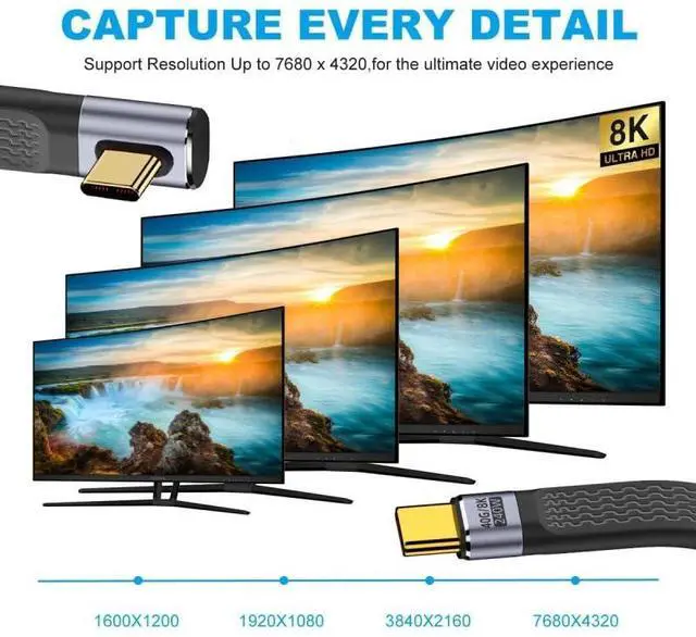 Alt view image 3 of 7 - Vszerda USB 4.0 Cable 240W USB4 Power Type-C USB-C Male to Male USB4 Low Profile Angled 40Gbps 100W 8K Flat Slim FPC Data Cable 13cm