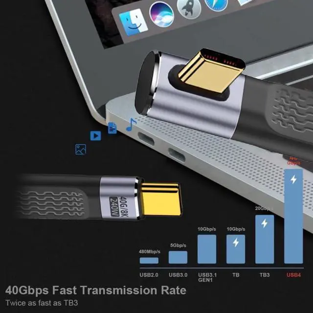 Alt view image 7 of 7 - Vszerda USB 4.0 Cable 240W USB4 Power Type-C USB-C Male to Male USB4 Low Profile Angled 40Gbps 100W 8K Flat Slim FPC Data Cable 13cm