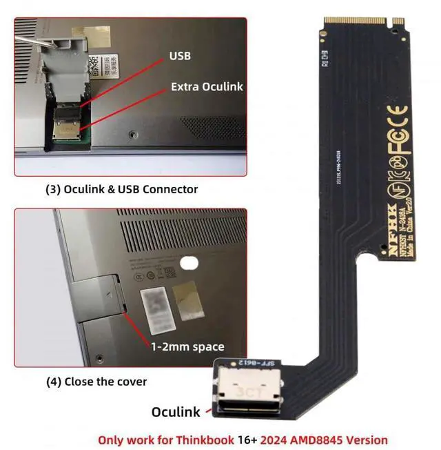 Alt view image 5 of 7 - Vszerda Card PCI-E 4.0 M.2 M-Key to Oculink SFF-8612 SFF-8611 Host Adapter for 2024 ThinkBook 16+ AMD8845 External Graphics Card & SSD