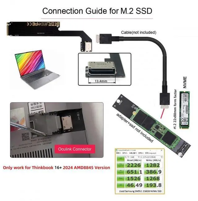 Alt view image 7 of 7 - Vszerda Card PCI-E 4.0 M.2 M-Key to Oculink SFF-8612 SFF-8611 Host Adapter for 2024 ThinkBook 16+ AMD8845 External Graphics Card & SSD